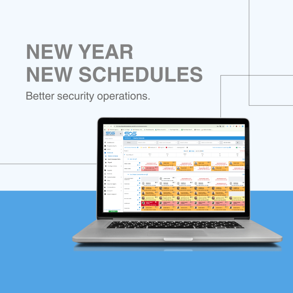 Security guard scheduling software dashboard managing shifts for security companies